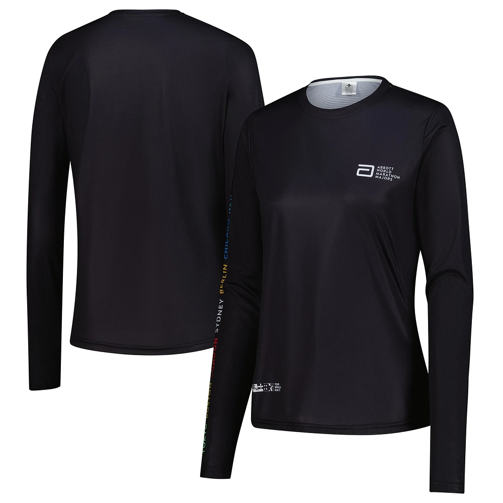 T-shirt à manches longues noir pour femme Abbott World Marathon Majors 7 City