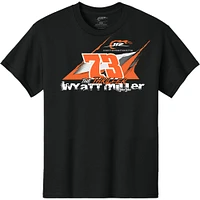 T-shirt noir officiel de l'équipe JR Motorsports pour jeunes, Wyatt Miller n° 73, vainqueur la course 2025 Hickory Motor Speedway, Thriller
