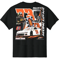 T-shirt noir officiel de l'équipe JR Motorsports pour jeunes, Wyatt Miller n° 73, vainqueur la course 2025 Hickory Motor Speedway, Thriller