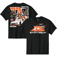 T-shirt noir officiel de l'équipe JR Motorsports pour jeunes, Wyatt Miller n° 73, vainqueur la course 2025 Hickory Motor Speedway, Thriller