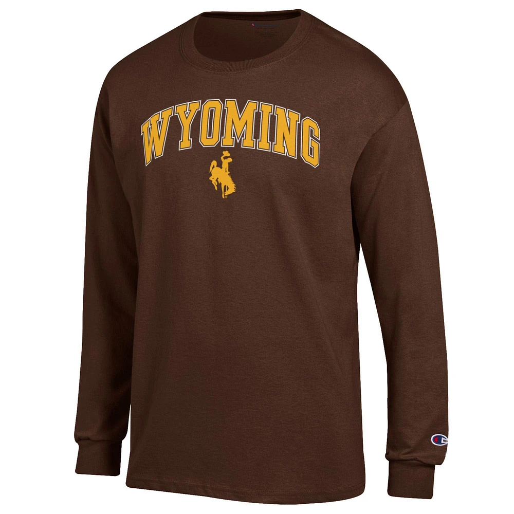 Men's Champion  Brown Wyoming Cowboys Arch Over Logo Long Sleeve T-Shirt