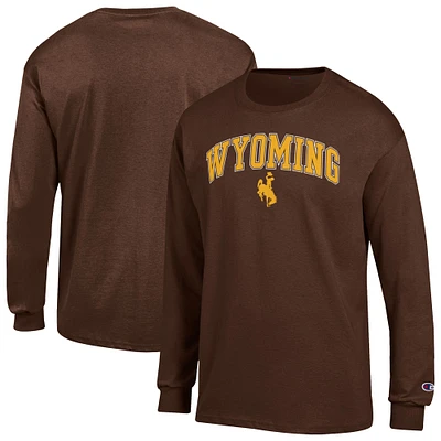 Men's Champion  Brown Wyoming Cowboys Arch Over Logo Long Sleeve T-Shirt