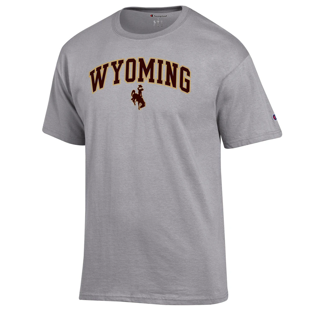 T-shirt Champion Heather Grey Wyoming Cowboys avec logo arqué pour homme