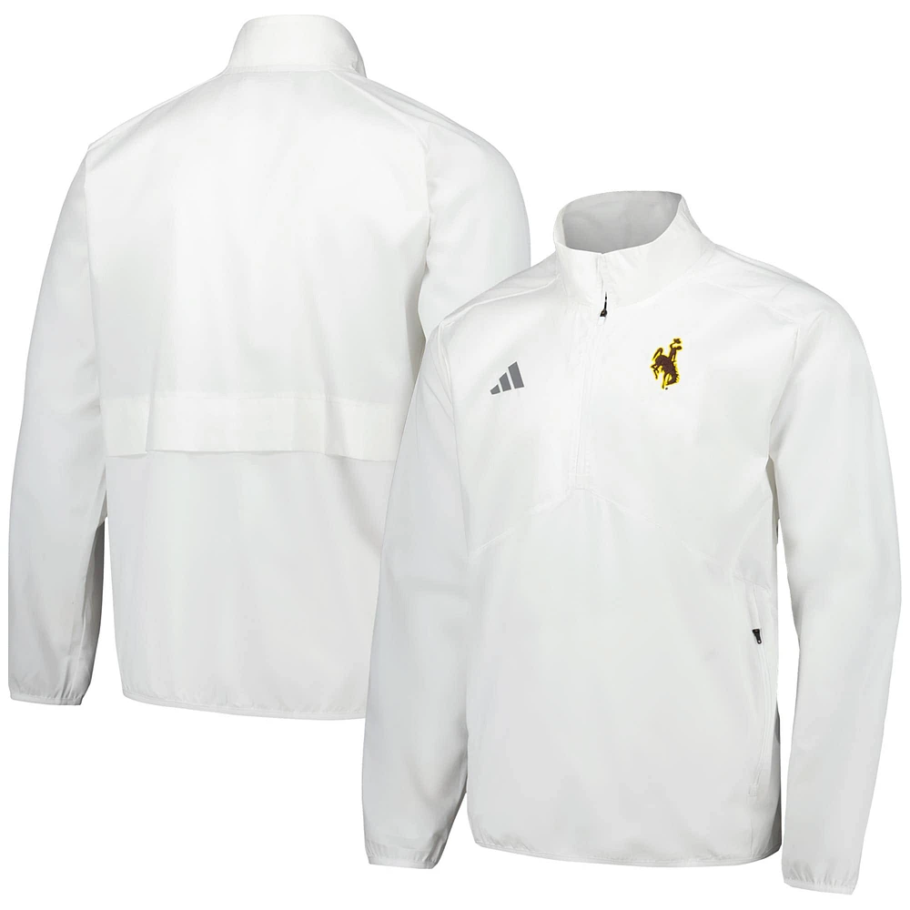 Men's adidas White Wyoming Cowboys Sideline AEROREADY Raglan Quarter-Zip Jacket