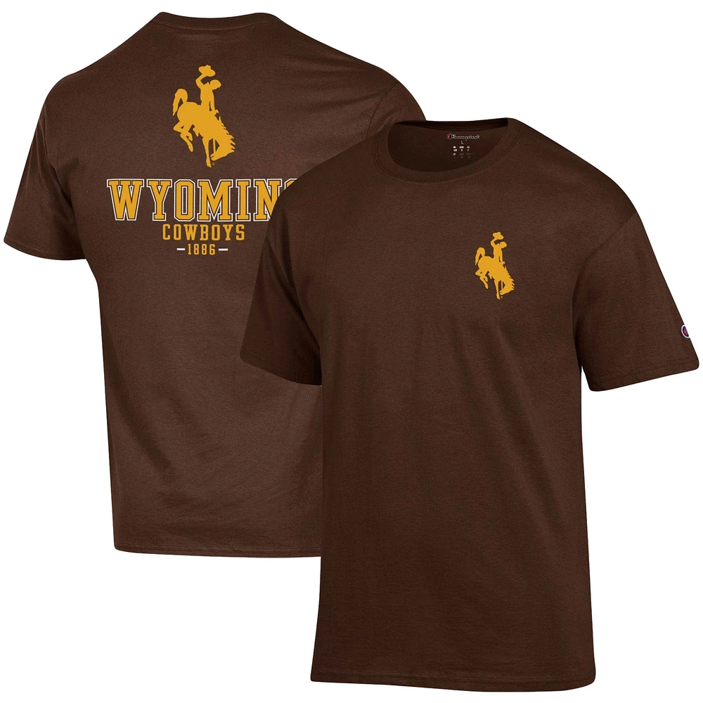 T-shirt à deux coups pour homme Champion Brown Wyoming Cowboys Stack