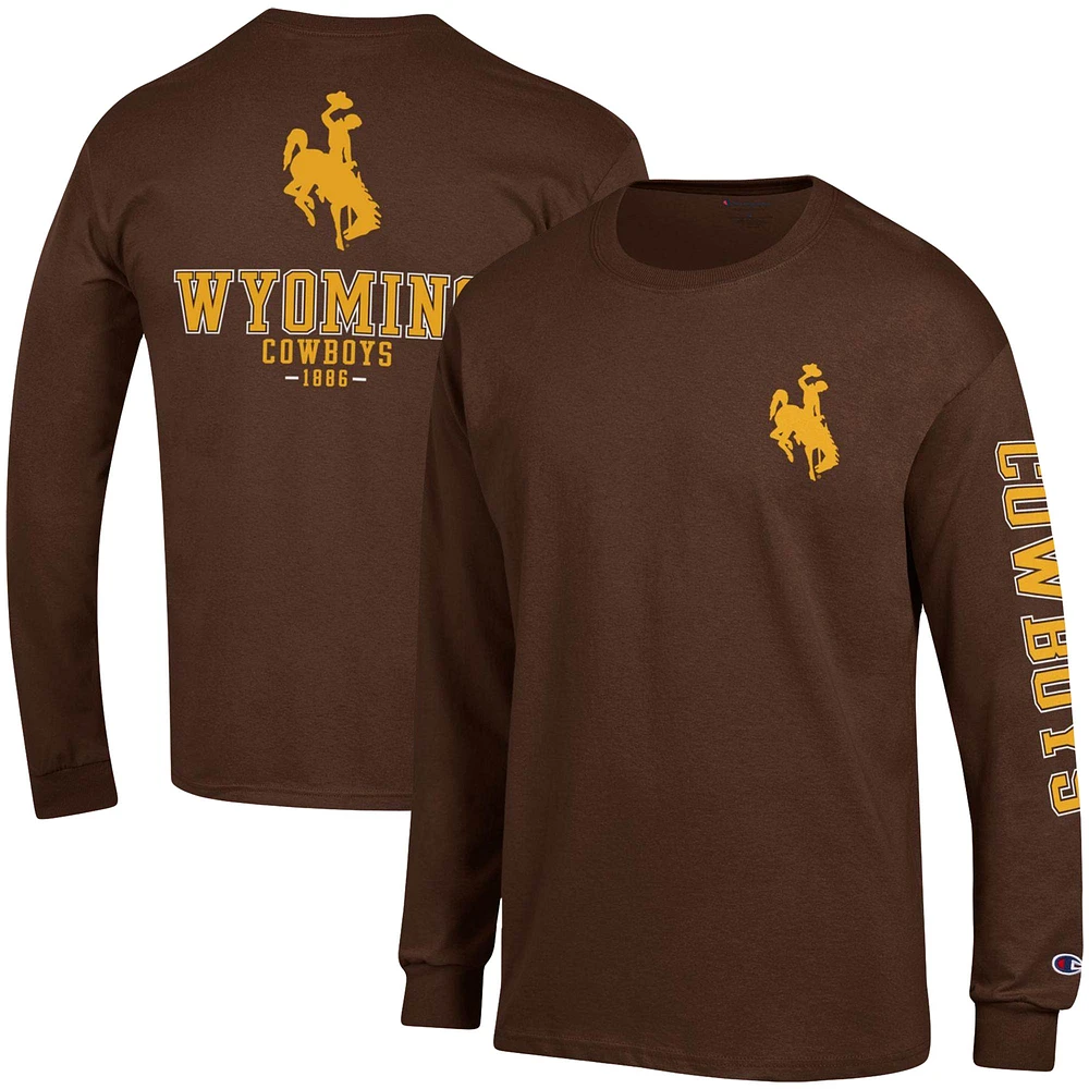 Men's Champion Brown Wyoming Cowboys Team Stack Long Sleeve T-Shirt