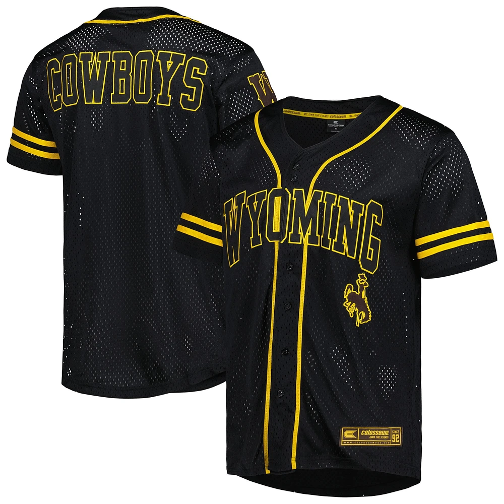 Maillot de baseball boutonné en maille Free Spirited des Cowboys du Wyoming noirs Colosseum pour hommes