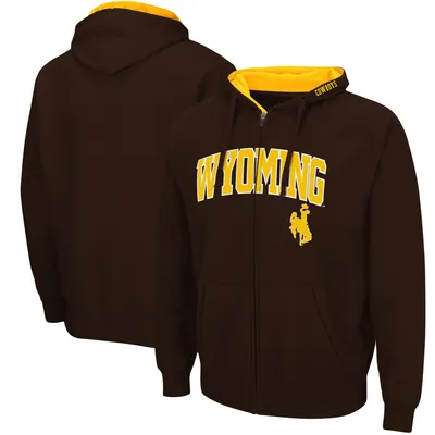 Men's Colosseum Brown Wyoming Cowboys Arch & Logo 3.0 Full-Zip Hoodie