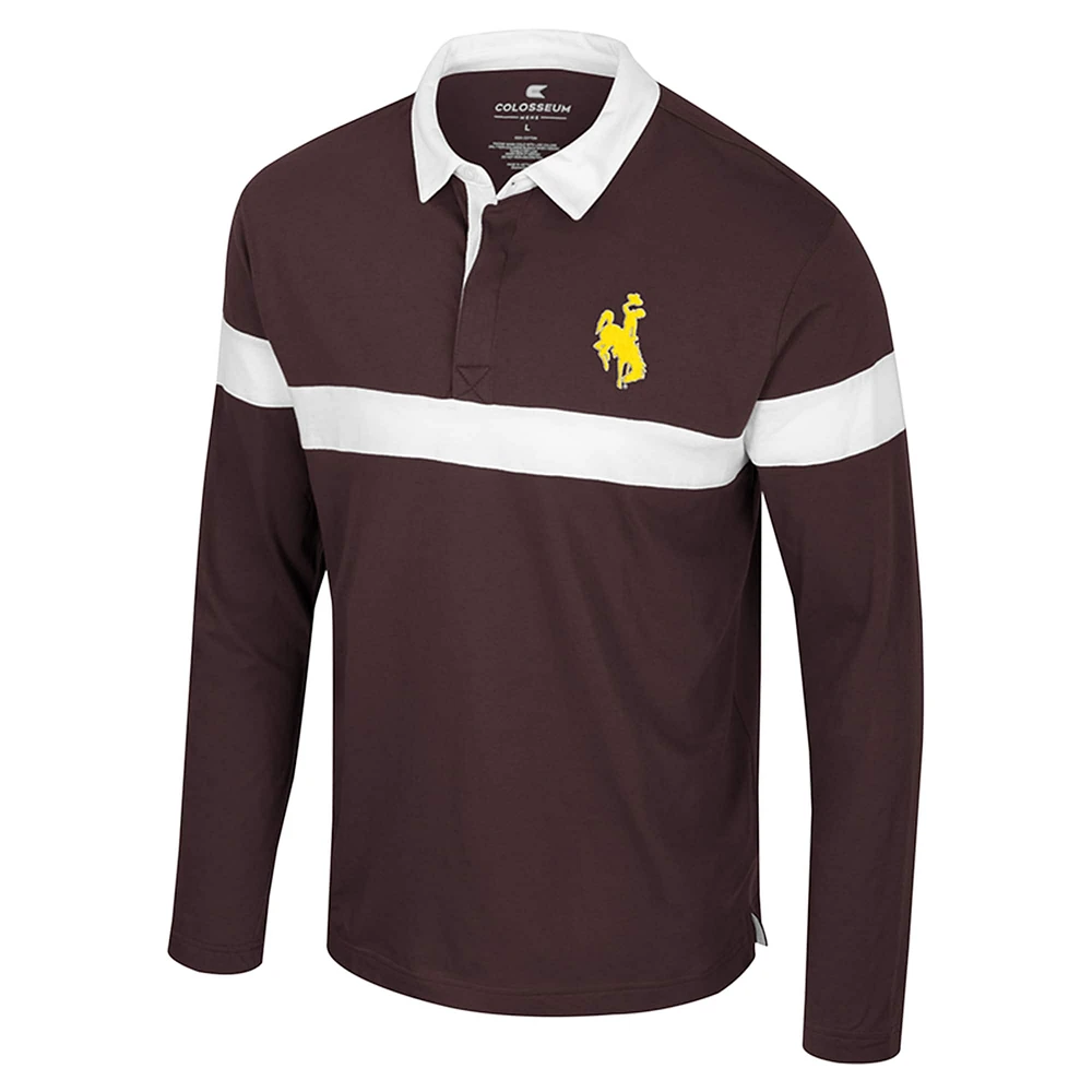 Men's Colosseum  Brown Wyoming Cowboys Too Cool For School Long Sleeve Polo