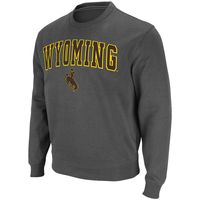 Men's Colosseum Charcoal Wyoming Cowboys Arch & Logo Tackle Twill Pullover Sweatshirt