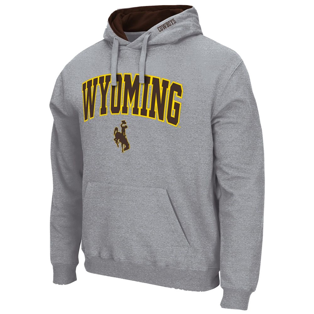 Men's Colosseum Heathered Gray Wyoming Cowboys Arch and Logo Pullover Hoodie