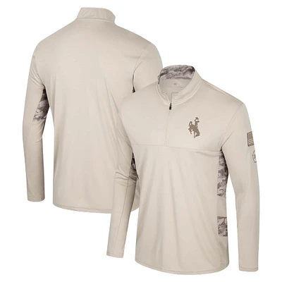 Men's Colosseum Natural Wyoming Cowboys OHT Military Appreciation Quarter-Zip Jacket