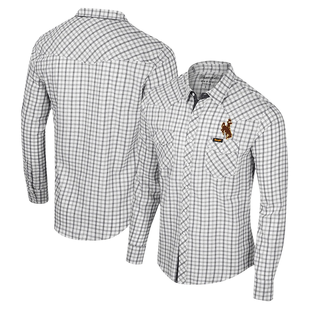 Chemise à manches longues et boutons-pression pour hommes Colosseum x Wrangler White Wyoming Cowboys Plaid Window Pane