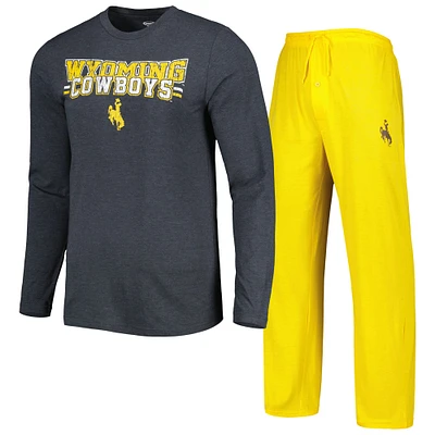 Concepts Sport T-shirt et pantalon à manches longues pour homme Wyoming Cowboys Meter Doré/anthracite