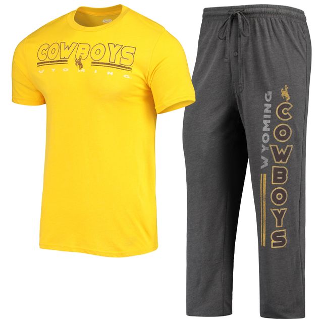 Concepts Sport T-shirt et pantalon de nuit Wyoming Cowboys anthracite chiné/doré pour homme