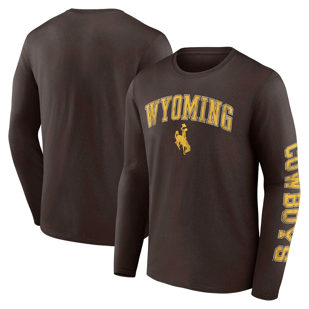 Men's Fanatics Brown Wyoming Cowboys Distressed Arch Over Logo Long Sleeve T-Shirt