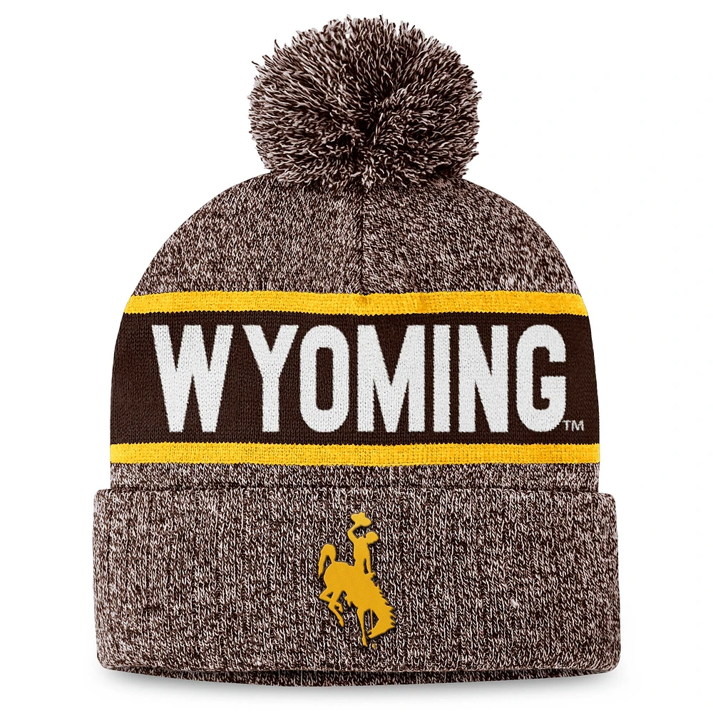 Bonnet en tricot à revers et pompon pour homme Top of the World, motif nuage, motif Cowboys du Wyoming marron