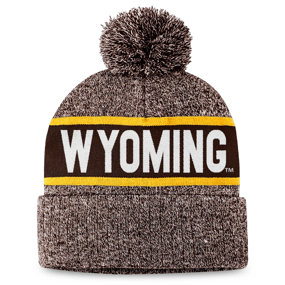 Bonnet en tricot à revers et pompon pour homme Top of the World, motif nuage, motif Cowboys du Wyoming marron