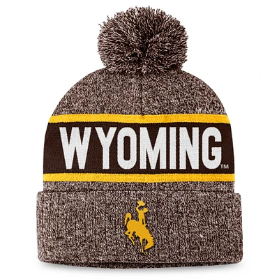Bonnet en tricot à revers et pompon pour homme Top of the World, motif nuage, motif Cowboys du Wyoming marron