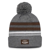 Bonnet en tricot à revers et pompon Top of the World pour homme, gris chiné, Wyoming Cowboys