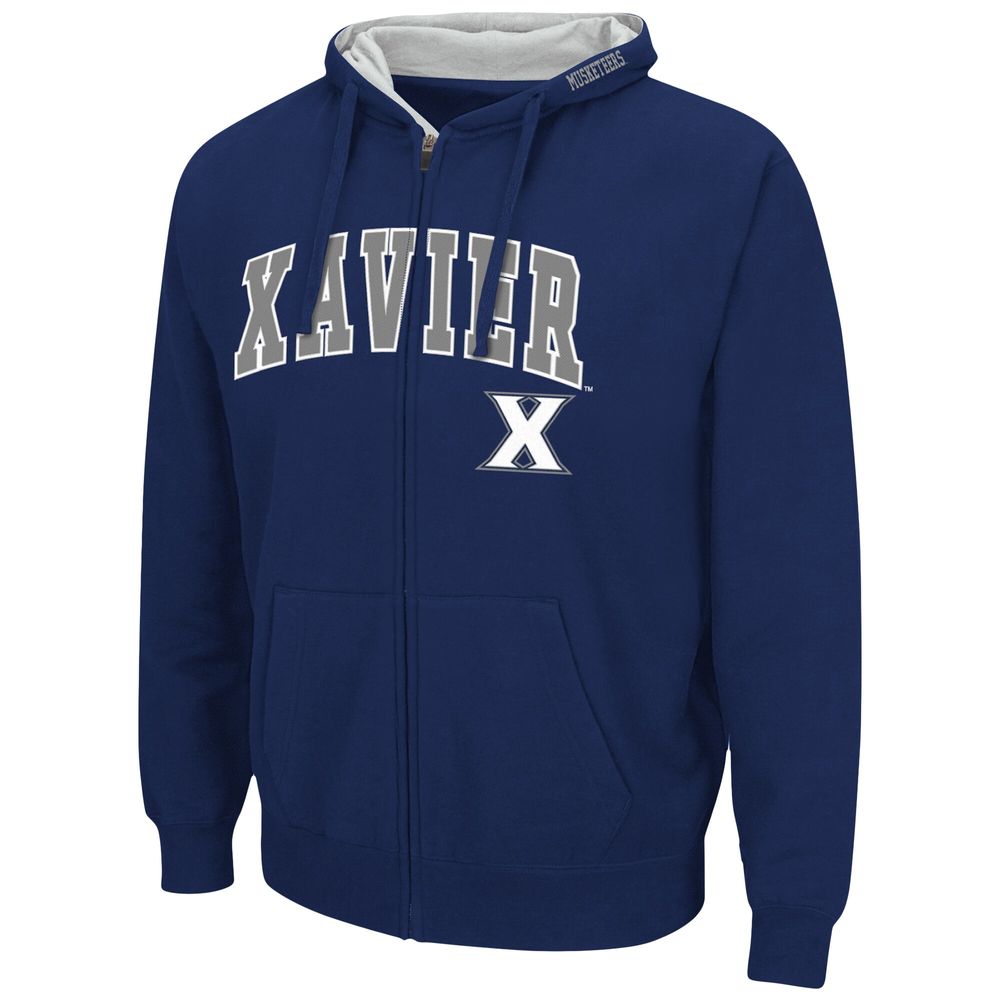 Men's Colosseum Navy Xavier Musketeers Arch & Logo 3.0 Full-Zip Hoodie