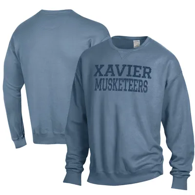 Xavier Musketeers ComfortWash Garment Dyed Fleece Crewneck Pullover Sweatshirt - Blue