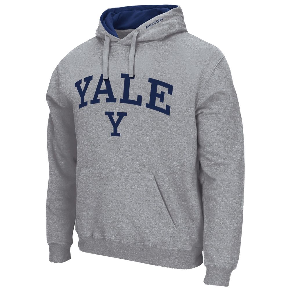 Men's Colosseum Heathered Gray Yale Bulldogs Arch and Logo Pullover Hoodie