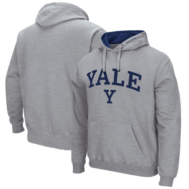 Chandail à capuchon pour hommes Colosseum gris chiné Yale Bulldogs Arch and Logo Pull capuche