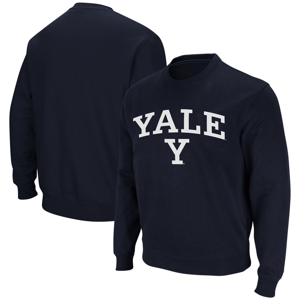 Men's Colosseum Navy Yale Bulldogs Arch & Logo Crew Neck Sweatshirt