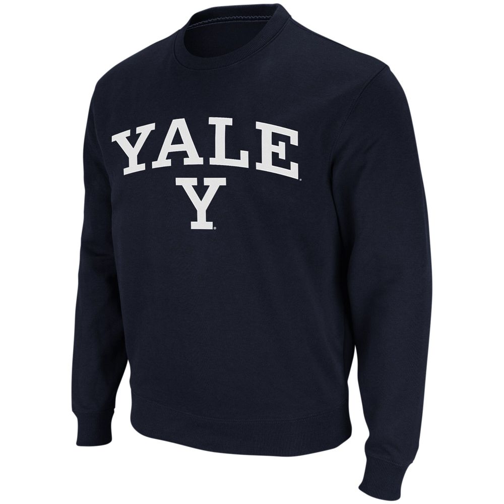 Men's Colosseum Navy Yale Bulldogs Arch & Logo Crew Neck Sweatshirt