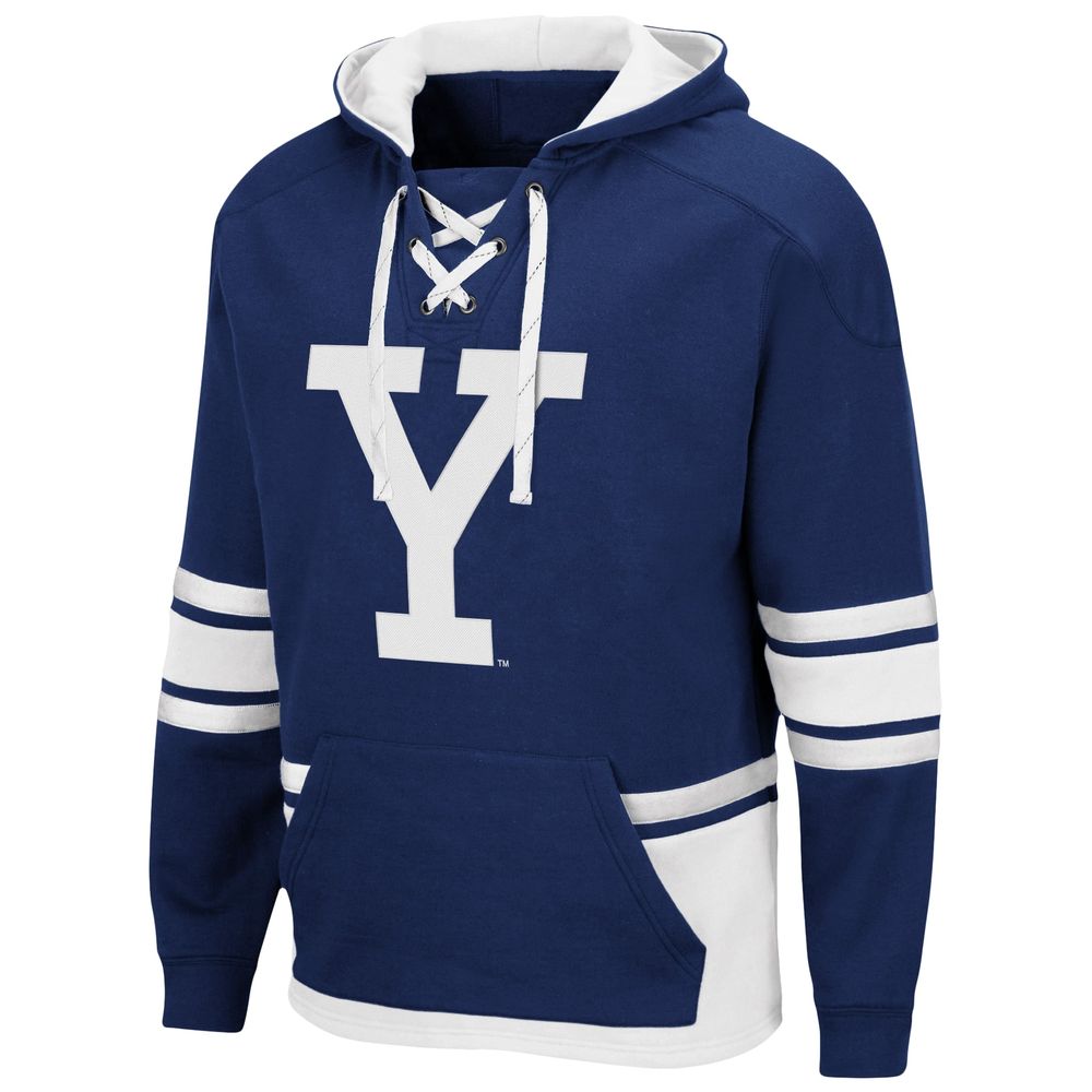 Men's Colosseum Navy Yale Bulldogs Lace Up 3.0 Pullover Hoodie