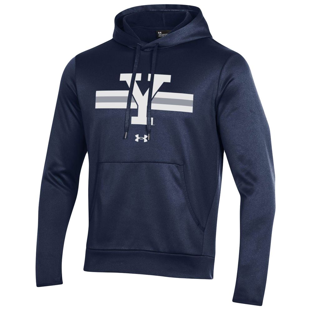 Men's Under Armour Navy Yale Bulldogs Logo Stripe Fleece Pullover Hoodie