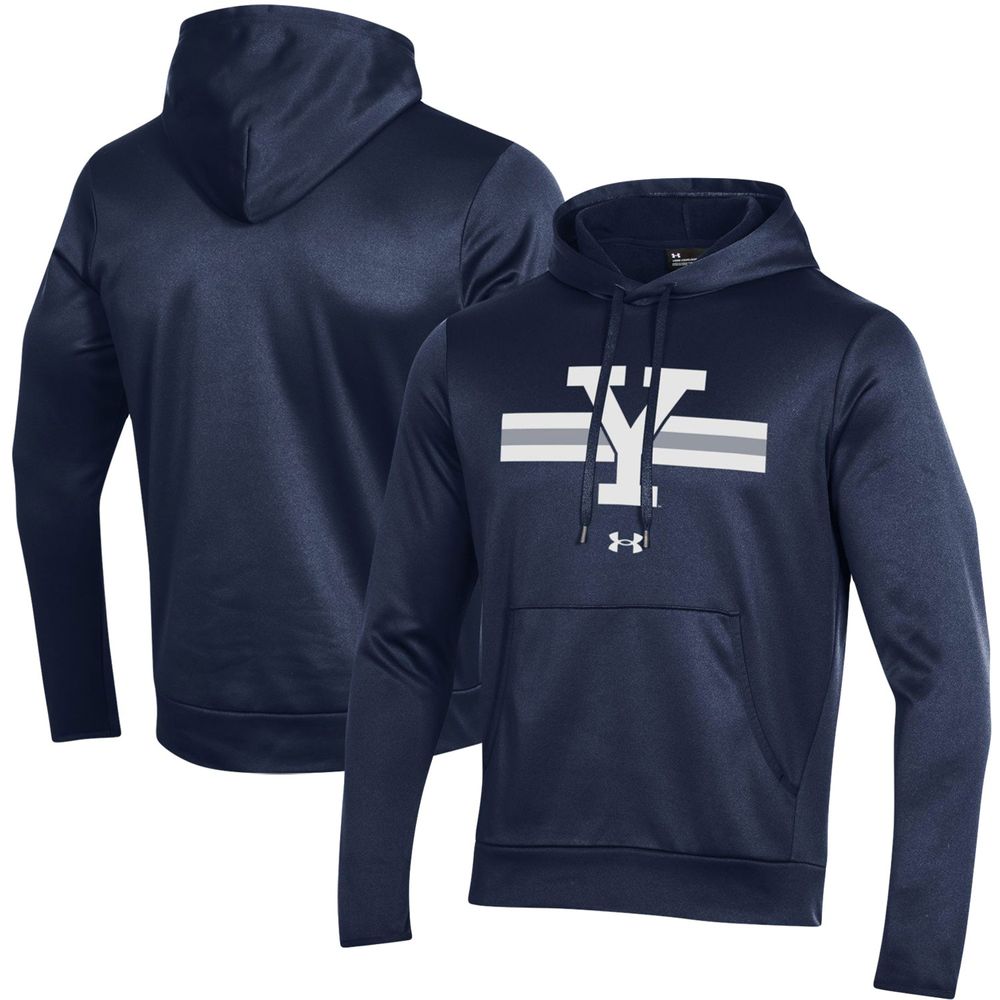 Men's Under Armour Navy Yale Bulldogs Logo Stripe Fleece Pullover Hoodie