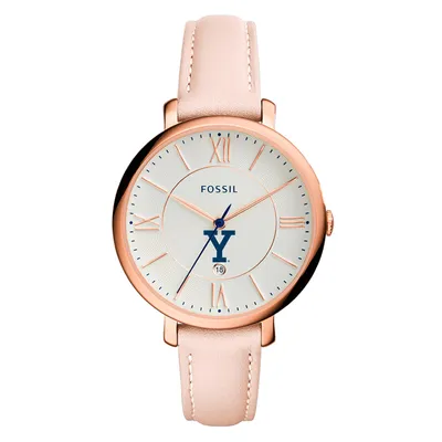 Yale Bulldogs Fossil Women's Jacqueline Date Blush Leather Watch - Pink