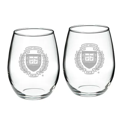 Yale Bulldogs 2-Piece 21oz. Stemless Wine Glass Set