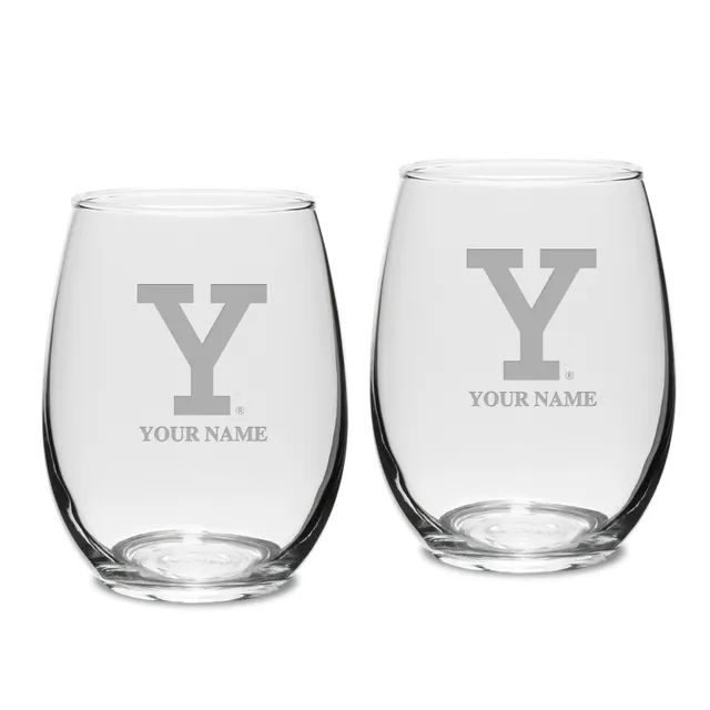 Yale Bulldogs Personalized 15oz. 2-Piece Stemless Wine Glass Set