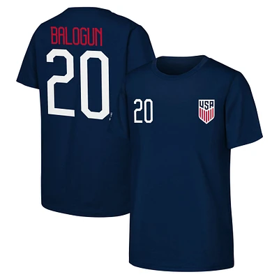 T-shirt Folarin Balogun Navy USMNT avec nom et numéro pour jeunes