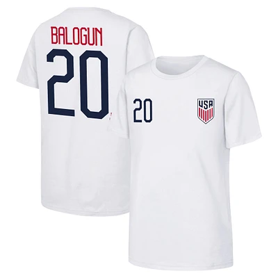 T-shirt blanc avec nom et numéro USMNT Folarin Balogun pour jeunes