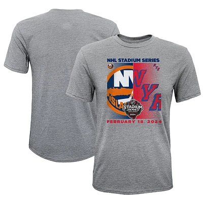 T-shirt de match la série des stades LNH 2024 pour jeunes Islanders New York contre les Rangers Heather Grey