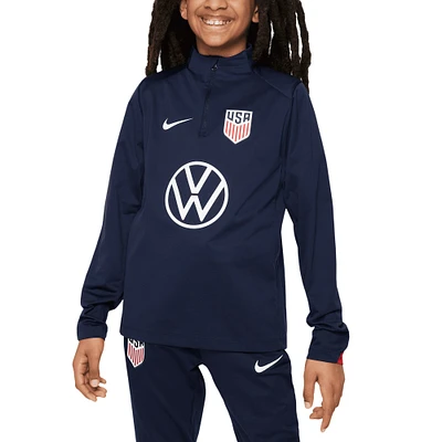 Haut à enfiler Nike USMNT 2024 Strike Drill Performance quart de zip pour jeune, bleu