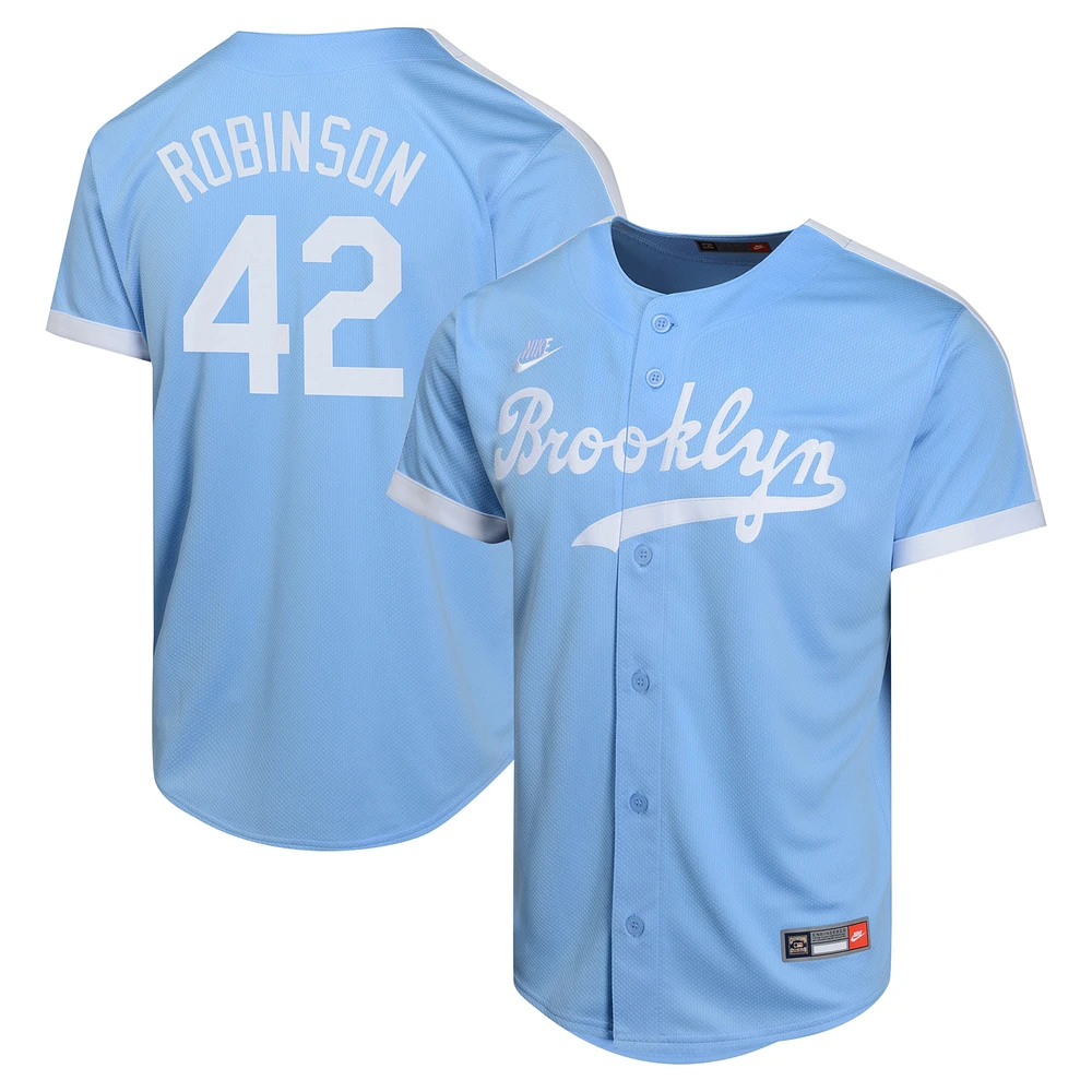 Maillot de joueur Nike Jackie Robinson bleu clair Brooklyn Dodgers Cooperstown Collection Limited pour jeune