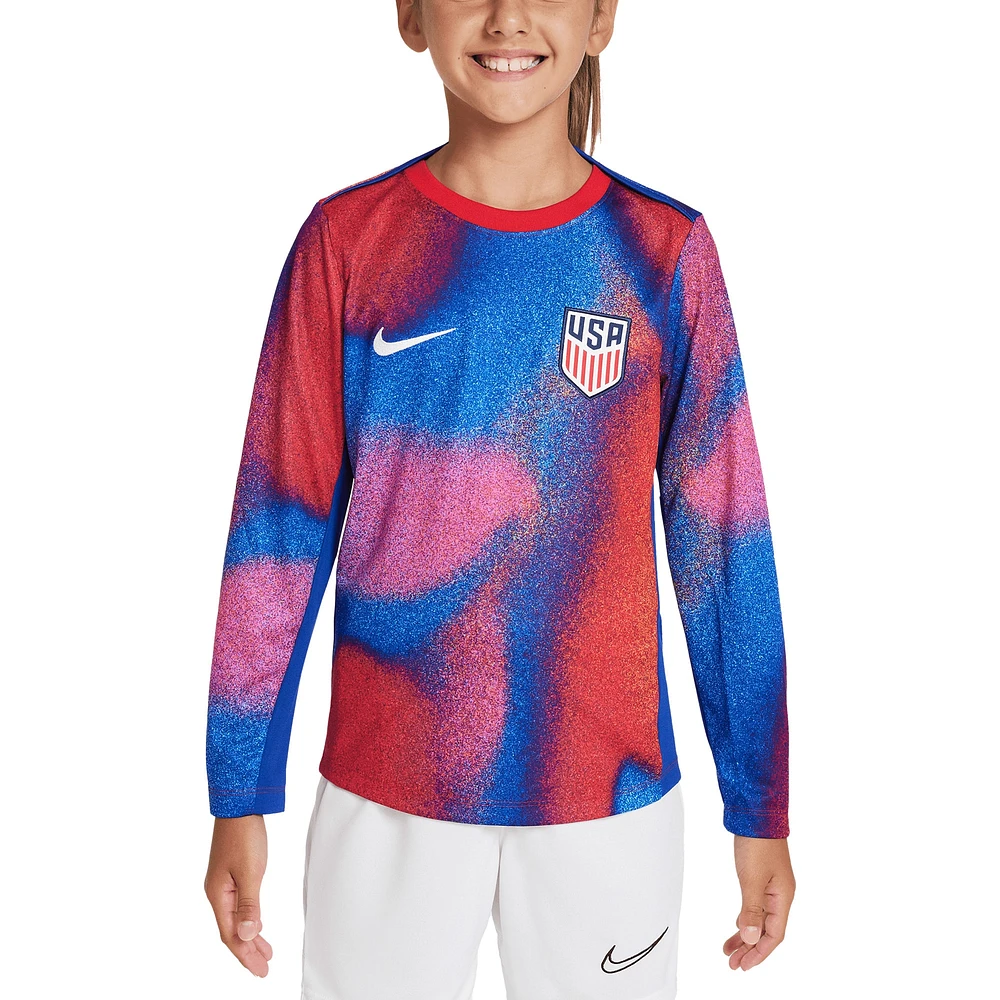 Haut à manches longues d'avant-match Nike rouge/bleu USMNT 2024 Academy Pro pour jeune