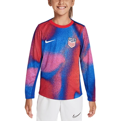 Haut à manches longues d'avant-match Nike rouge/bleu USMNT 2024 Academy Pro pour jeune