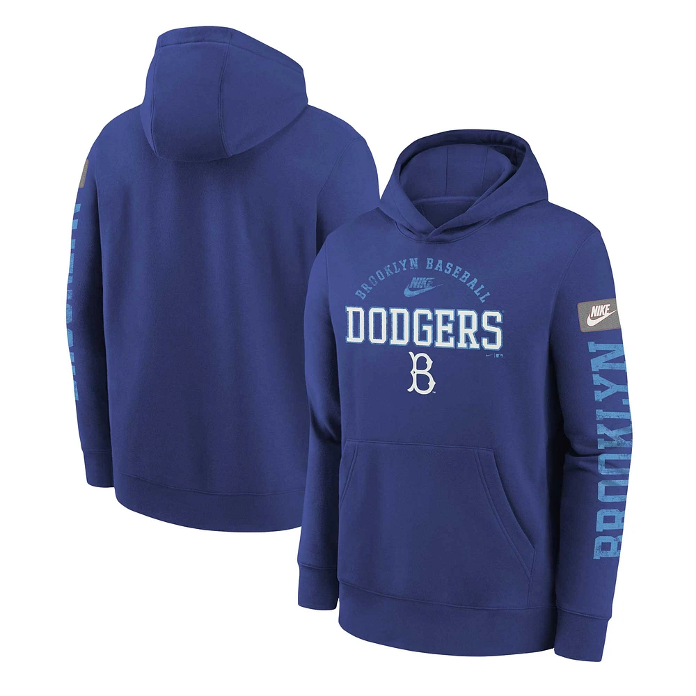 Youth Nike Royal Brooklyn Dodgers Cooperstown Collection Splitter Club Fleece Pullover Hoodie