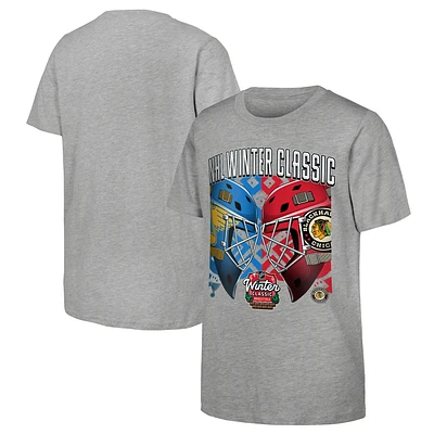 T-shirt pour jeunes Outerstuff Heather Gray opposant les Blackhawks de Chicago aux Blues St. Louis lors la Classique d'hiver LNH 2025