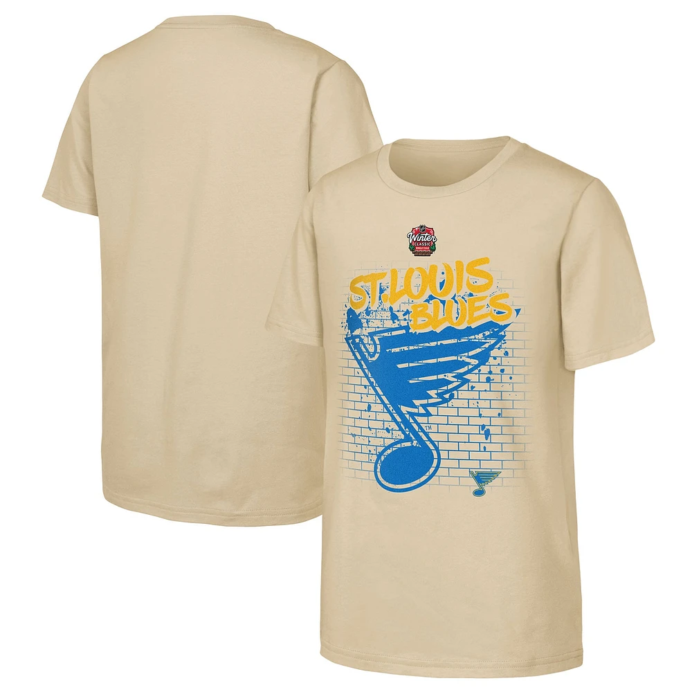 T-shirt street art classique d'hiver 2025 de la LNH pour jeunes, couleur beige, des Blues St. Louis