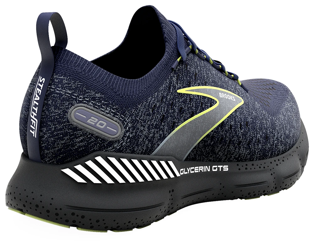 Brooks Mens Glycerin Stealthfit GTS 20 - Running Shoes Blue/Ebony/Lime