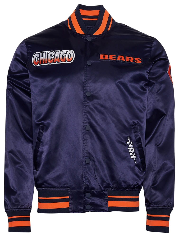 Pro Standard Mens Chicago Bears Turn It Up M Rib Satin Jacket - Orange/Navy