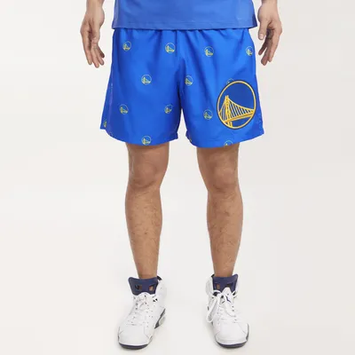 Pro Standard Mens Warriors Mini Logo Woven Shorts - Blue/Blue