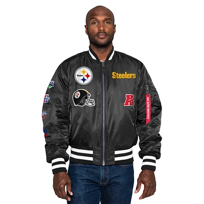 New Era Mens Steelers Alpha Satin Jacket - Black/Black